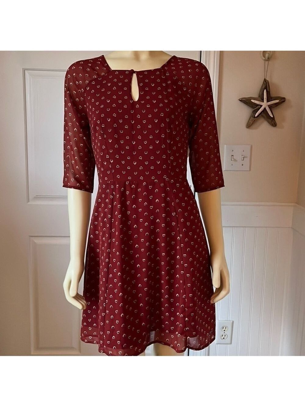nwt Mismash A-line Retro Maroon Dress with Hearts S